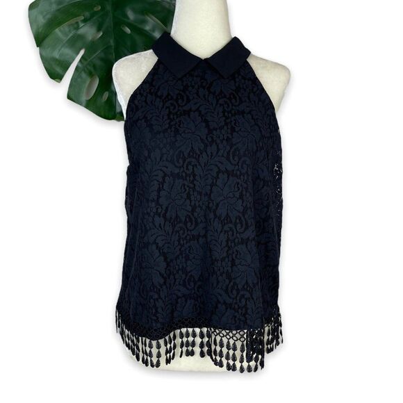 Collective Concepts Peter Pan Collared Top in Black Floral Lace - Picture 2 of 10